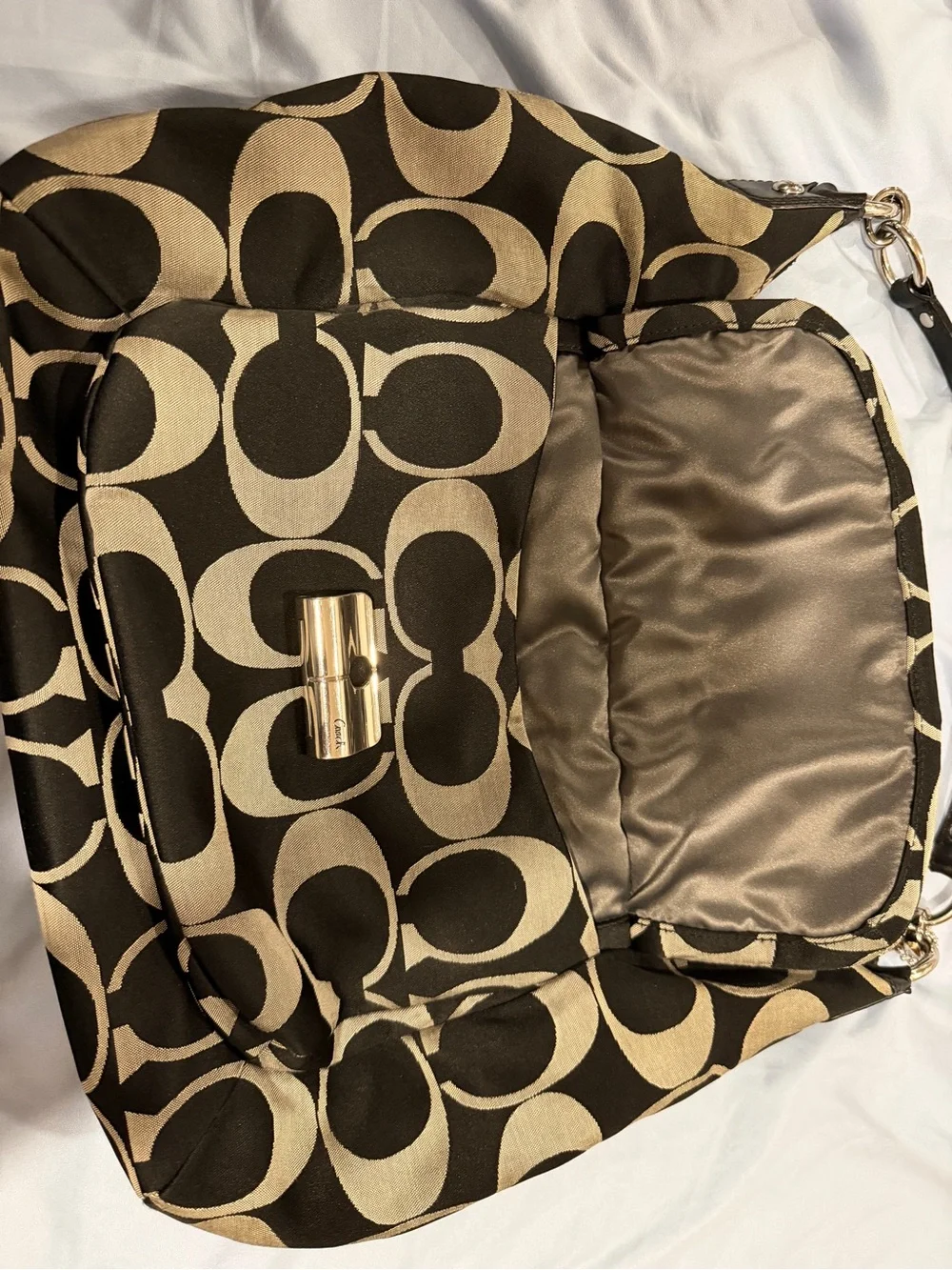 Coach Signature Hobo Bag in Khaki and Black